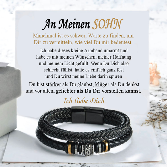 An meinen Sohn - Geflochtenes Edelstahl Lederarmband